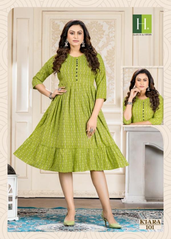 Hirwa Kiara Fancy Wear Rayon Designer Kurti Collection